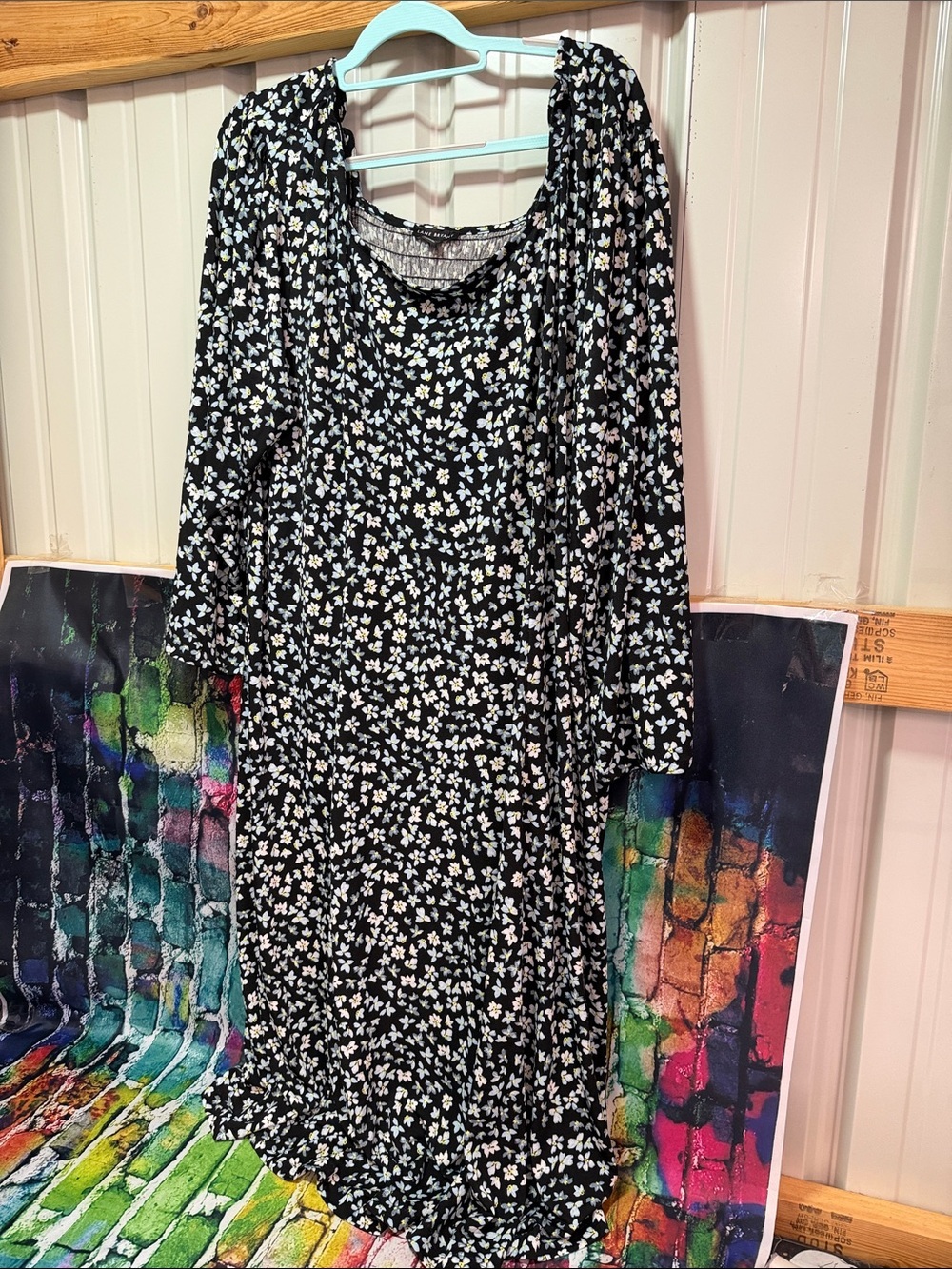 Lane Bryant Black Floral Long Sleeve Midi Dress